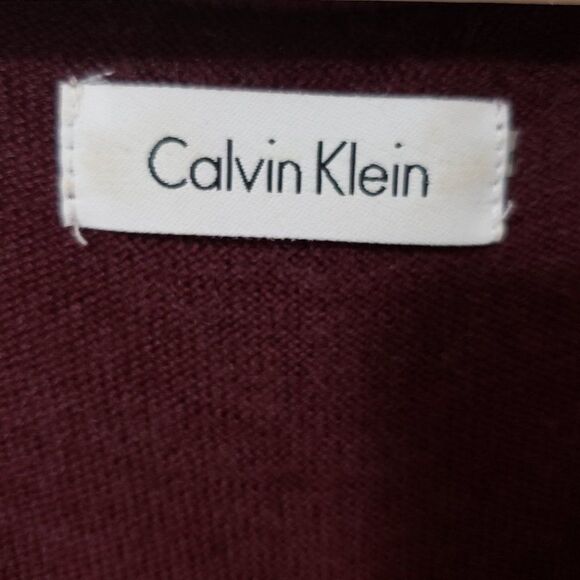 Calvin Klein Sweater Dress M Burgandy Wool Blend Sleeveless Stretch Striped - Picture 5 of 6